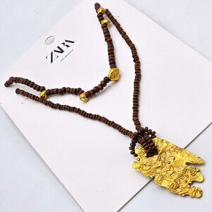 Zara - Wooden & Gold Beaded Necklaces - NWT